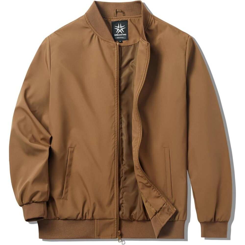 Men's Varsity Bomber Jacket Coffee Casual Lightweight Windbreaker Stylish